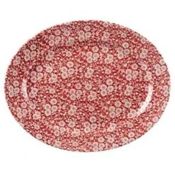 Churchill Vintage Prints Cranberry Victorian Calico Oval Dish 14.5inch / 36.5cm