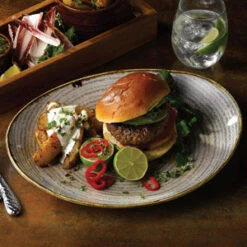 Studio Prints Homespun Orbit Oval Coupe Plate Stone Grey 12.5inch / 31.7cm