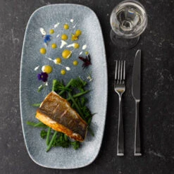 Studio Prints Raku Chef's Oblong Plate Topaz Blue 14inch / 35.5cm