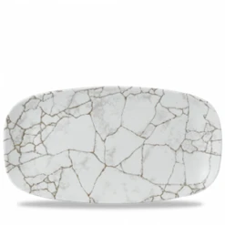 Studio Prints Kintsugi Agate Grey Chefs Oblong Plate 13.875 X 7.375inch