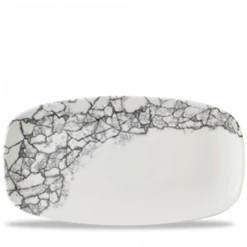 Kintsugi Accents Quartz Black Chefs Oblong Plate 13.875 X 7.375inch